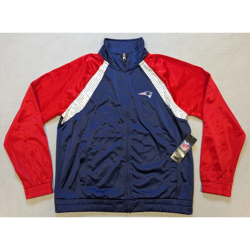 New England Patriots Jacket Womens Medium Blue Full Zip Track Bling Coat NFL New